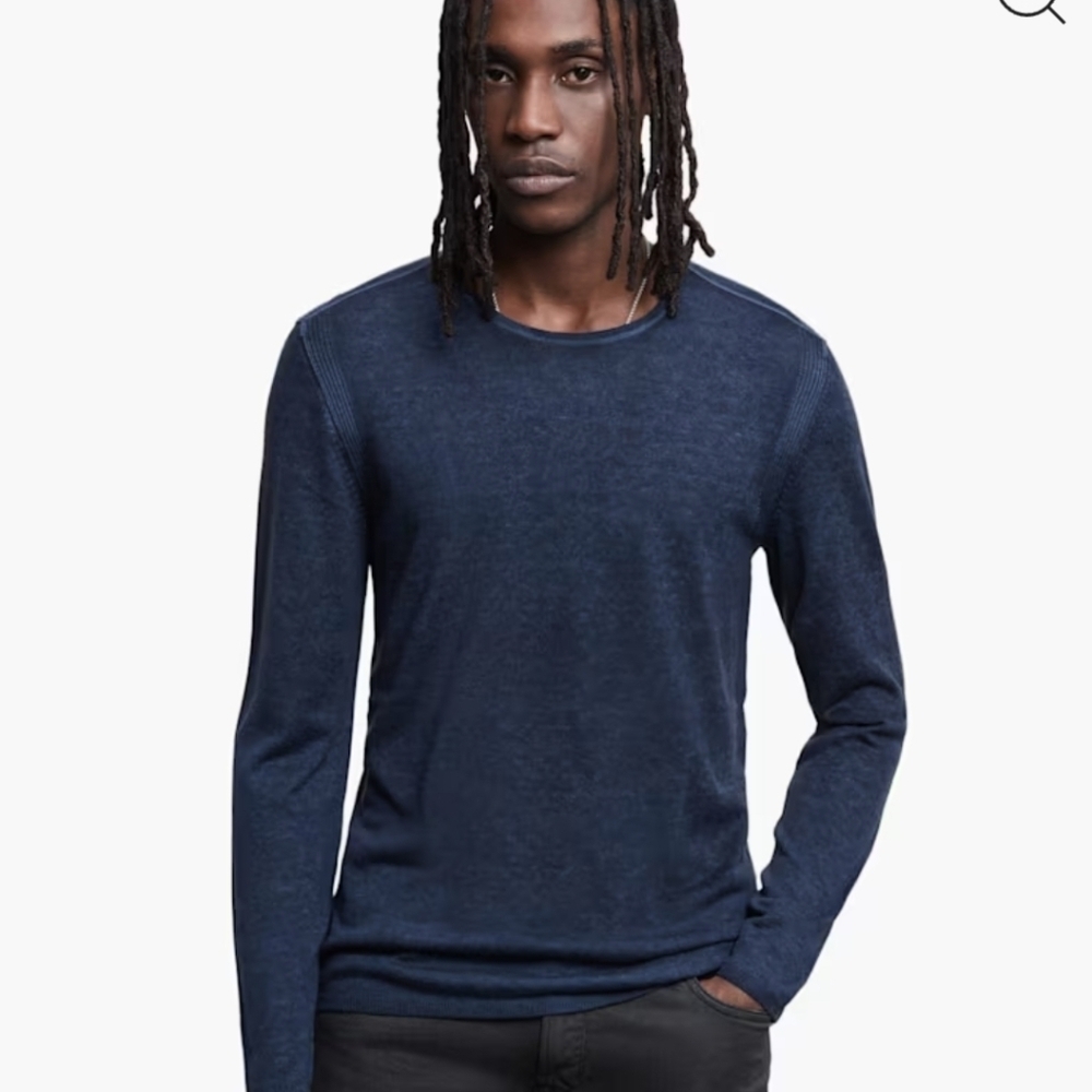 NWOT John Varvatos Artisan Pete Crew Silk Cashmere Blend Sweater Sz L Navy Blue
